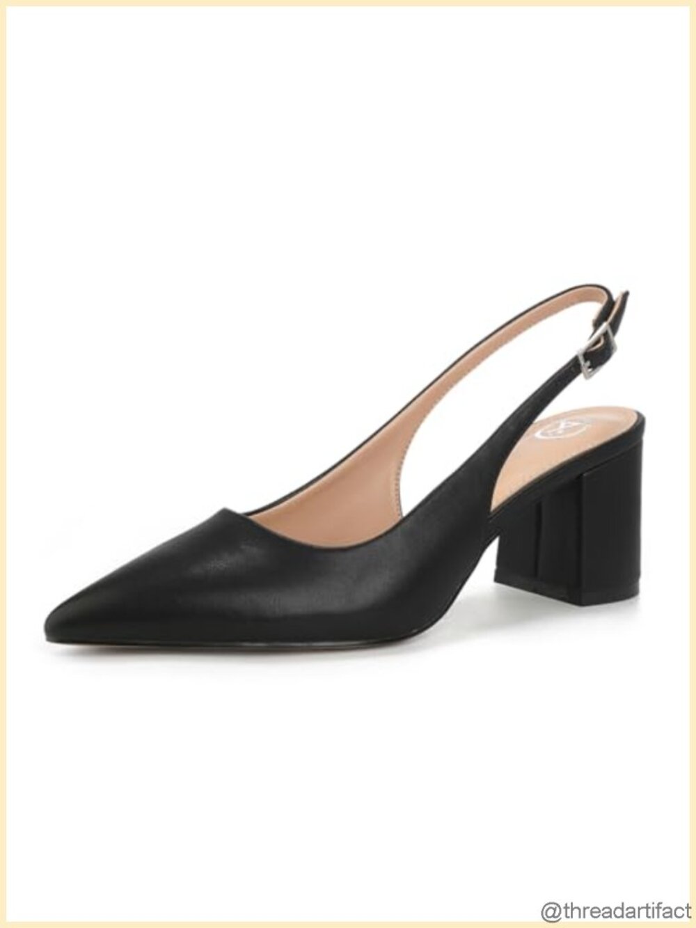 Faux Leather Slingback Block Heel Pumps Pointed Toe Chunky Heels